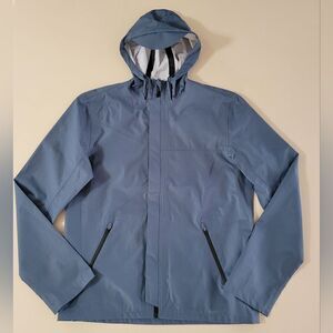 Your Turn Active Men's Blue Gray Hooded Performance Rain Jacket